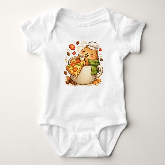 Camiseta Urso Pizza Fofa | Kawaii Desenho de Comid (Frente)