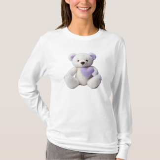 Camiseta Urso Polar Abraçando Coração Roxo Violeta Lavanda