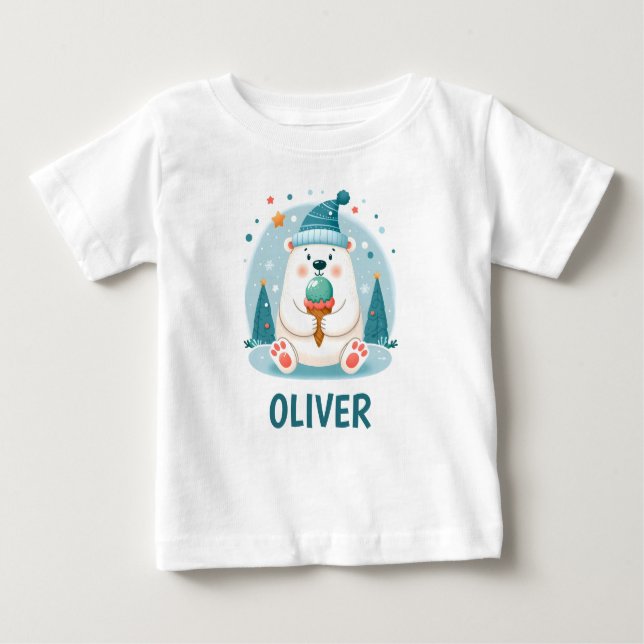 Camiseta Urso Polar Bonito A Arremessar Com Sorvete (Frente)