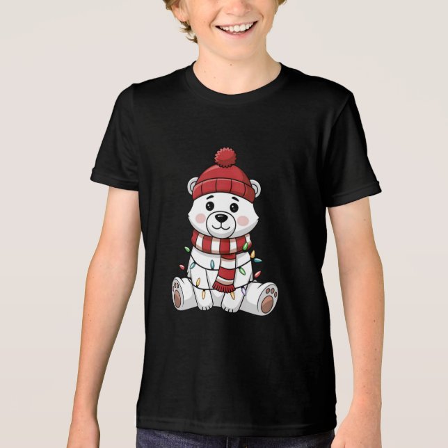 Camiseta Urso Polar Bonito de Natal Embalado em Luzes (Frente)