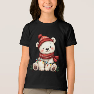 Camiseta Urso Polar Bonito de Natal Embalado em Luzes