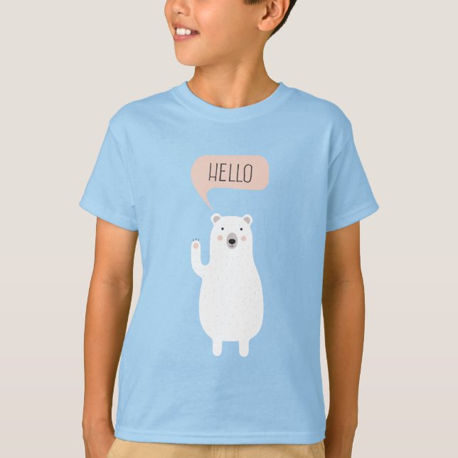 Camiseta Urso Polar Bonito na Neve diz Olá (Frente)