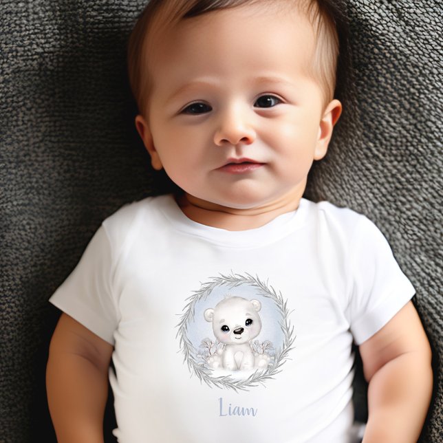 Camiseta Urso Polar Branco Azul Nome Holandês de inverno Ca (Cute Polar Bear Blue Winter Boy Baby T-shirt)