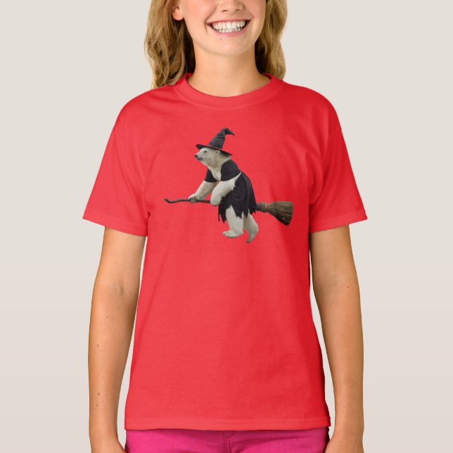 Camiseta Urso Polar Bruxa Engraçado para Crianças (Frente)