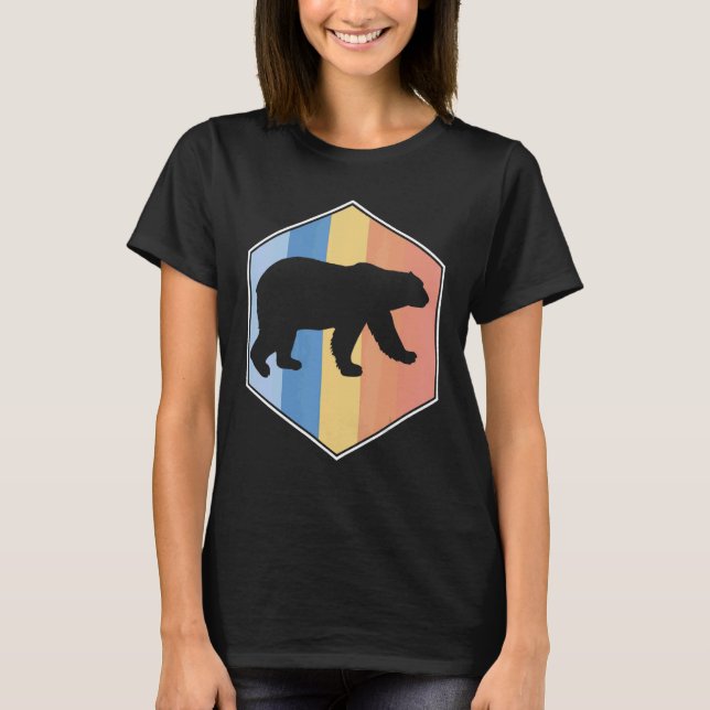 Camiseta Urso Polar Com Cores Retro Em Um Hexágono (Frente)