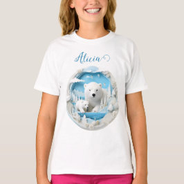 Camiseta Urso Polar com Oceano Ártico Cub White Winter