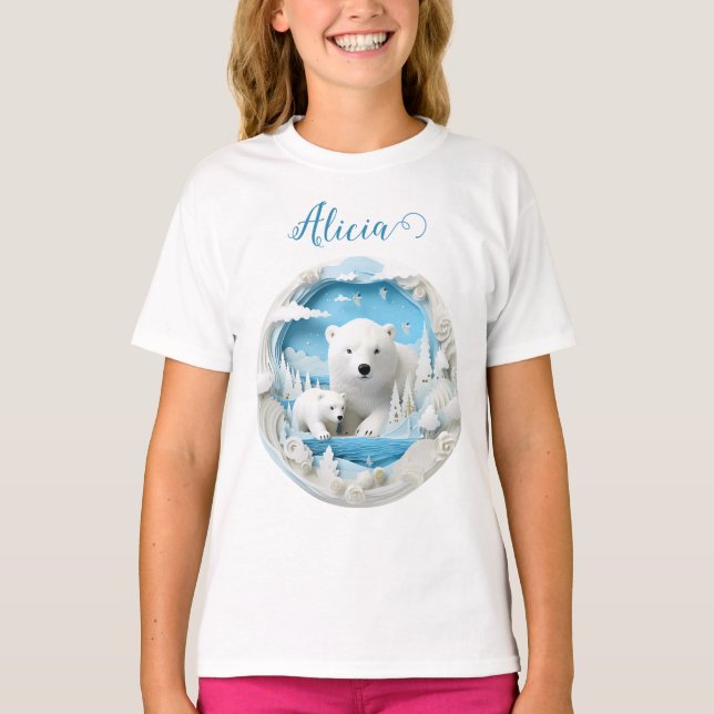 Camiseta Urso Polar com Oceano Ártico Cub White Winter (Frente)