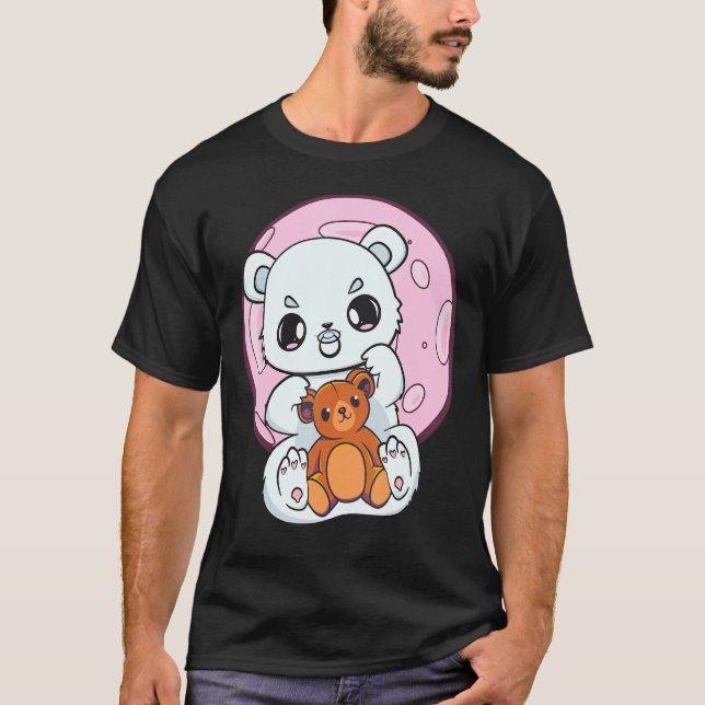 Camiseta Urso Polar Com Urso De Sozinho E De Teddy (Frente)