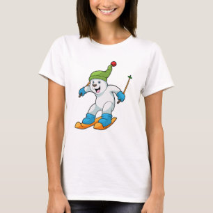Camiseta Urso polar como esquiador com chapéu de esqui e bo