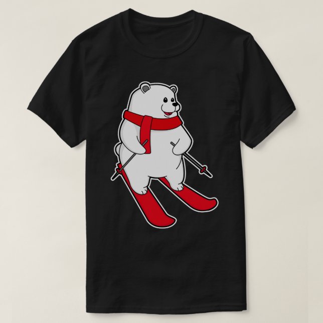 Camiseta Urso polar como esquiador com esqui (Frente do Design)