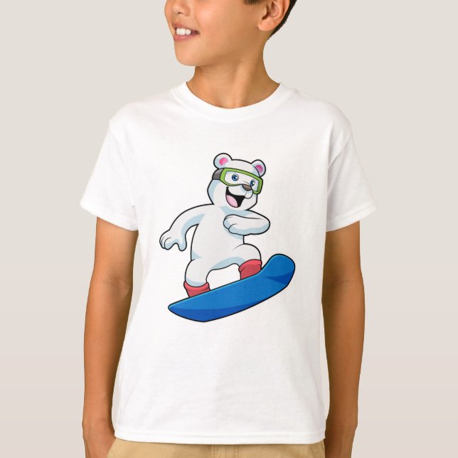 Camiseta Urso polar como Snowboarder com Snowboard (Frente)