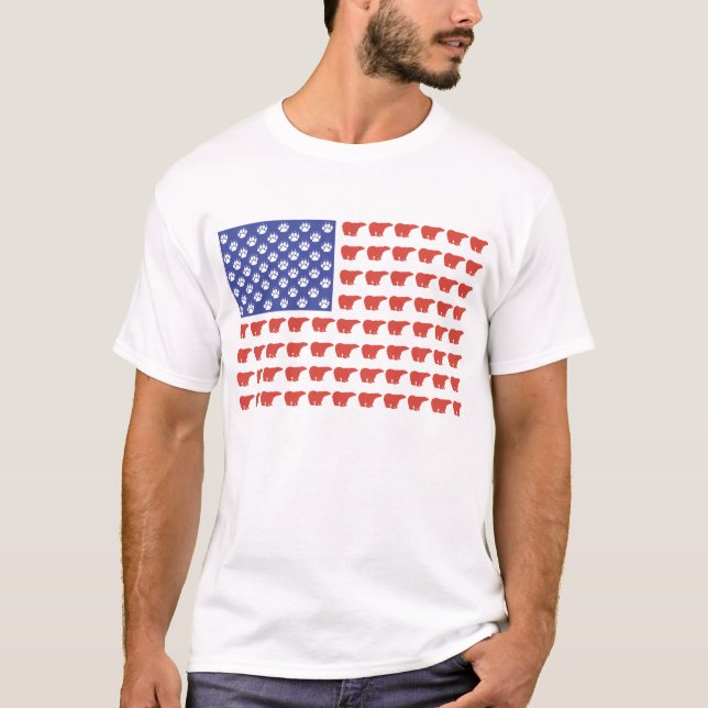Camiseta Urso Polar de Bandeira Americano (Frente)
