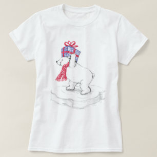 Camiseta Urso Polar de Desenho Animado Fofo com Presentes d