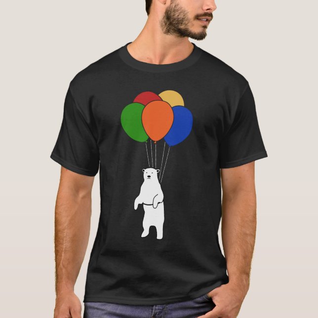 Camiseta Urso polar de voo com balões do aniversário (Frente)