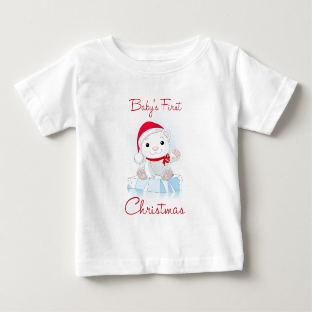 Camiseta Urso Polar do Primeiro Natal do Bebê (Frente)