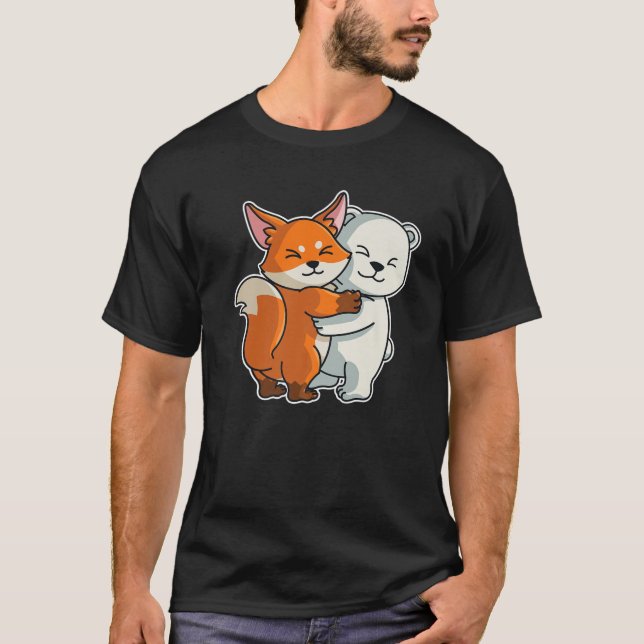 Camiseta Urso Polar E Animais Cubados De Raposa Para Mulher (Frente)