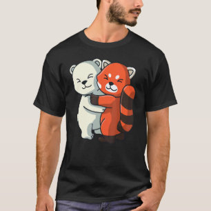 Camiseta Urso Polar E Animais Fofos De Panda Vermelha Abraç