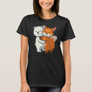 Camiseta Urso Polar E Raposa Cute Abraçando Meninas