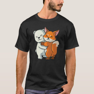 Camiseta Urso Polar E Raposa Cute Abraçando Meninas