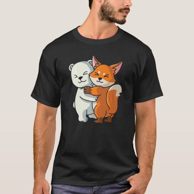 Camiseta Urso Polar E Raposa Cute Abraçando Meninas (Frente)