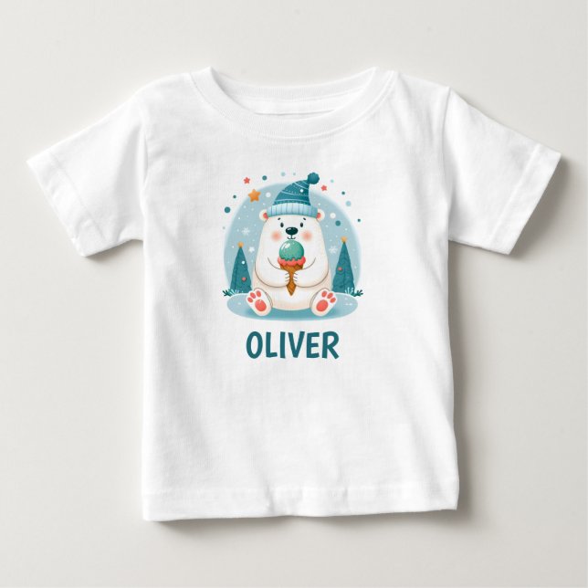 Camiseta Urso Polar Fofo Relaxando com Sorvete (Frente)