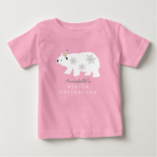 Camiseta Urso Polar Inverno Onederland Rosa 1º Aniversário