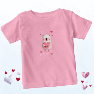 Camiseta Urso Polar Kawaii Rosa e Branco com Corações