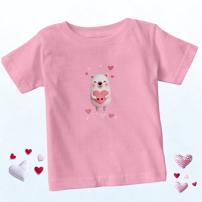 Camiseta Urso Polar Kawaii Rosa e Branco com Corações (Criador carregado)