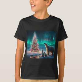 Camiseta Urso Polar Mãe Cubs Árvore De Natal Aurora Boreali