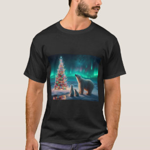Camiseta Urso Polar Mãe Cubs Árvore De Natal Aurora Boreali