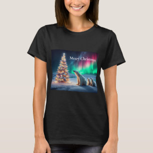 Camiseta Urso Polar Mamãe Cubra Luzes de Norte de Árvore de