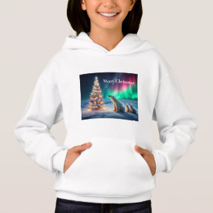 Camiseta Urso Polar Mamãe Cubra Luzes de Norte de Árvore de