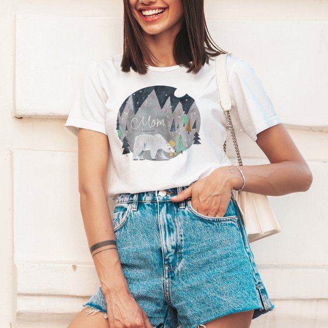 Camiseta Urso Polar Montanhas de inverno Lua (Criador carregado)