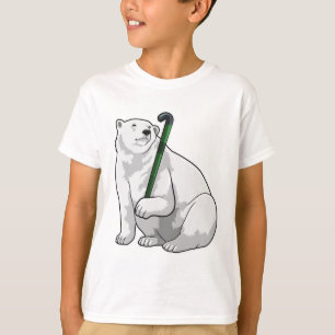 Camiseta Urso Polar no Hockey com Taco de Hóquei