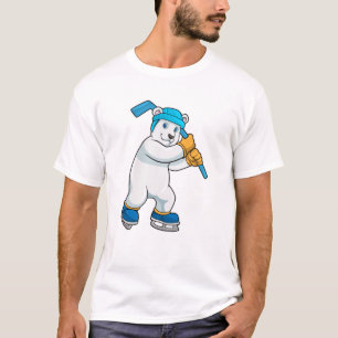 Camiseta Urso polar no hóquei no gelo com bastão de hóquei 