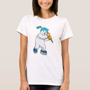 Camiseta Urso polar no hóquei no gelo com bastão de hóquei 