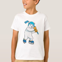 Urso polar no hóquei no gelo com bastão de hóquei