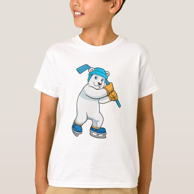 Camiseta Urso polar no hóquei no gelo com bastão de hóquei  (Frente)