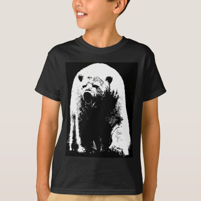 Camiseta Urso Polar Pop de Arte Preta e Branca (Frente)