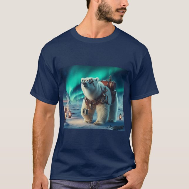 Camiseta Urso Polar Steampunk e Arte Aurora (Frente)