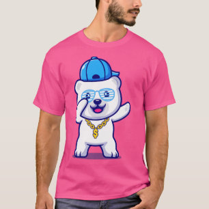 Camiseta Urso Polar Trocado Cute Com Chapéu E Cordão De Our