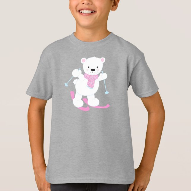 Camiseta Urso Polar, Urso Branco, Urso Bonito, Urso De Esqu (Frente)
