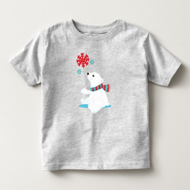 Camiseta Urso Polar, Urso Com Scarf, Urso Bonito, Flocos De (Frente)