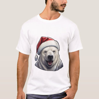 Camiseta Urso Polar Vestindo um Chapéu Santa