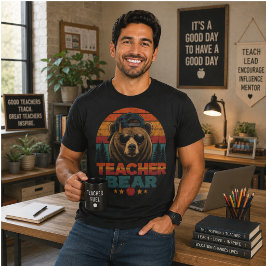 Camiseta Urso Professor Pôr do Sol Retro Chapéu de Formatur