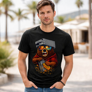Camiseta Urso Retro Com Chapéu Espeto de Queijo e Óculos de