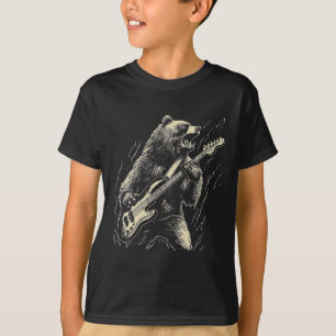 Camiseta Urso Retrorista Jogando Urso-De-Violão Guitarista