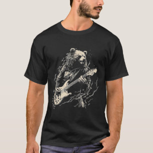 Camiseta Urso Retrorista Jogando Urso-De-Violão Guitarista