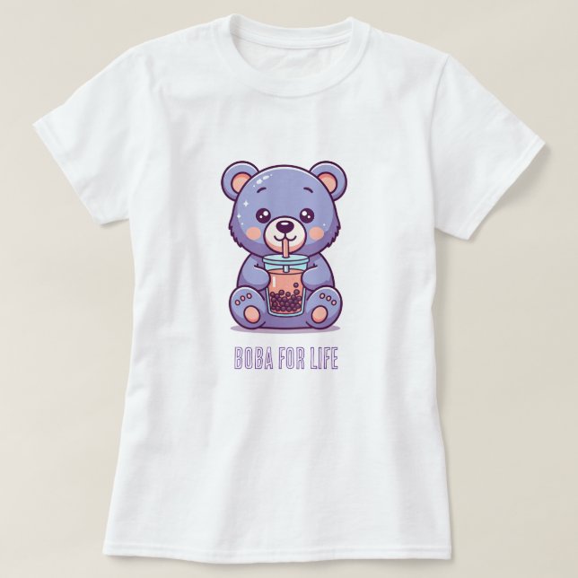 Camiseta Urso roxo Boba-bebendo (Frente do Design)