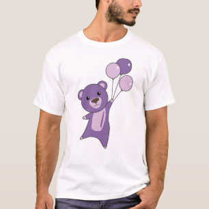 Camiseta Urso Roxo Voa Com Balões Animais Doce Ursos
